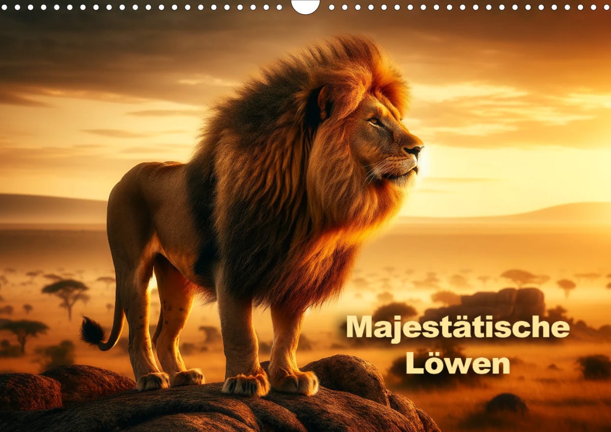 Deckblatt des Kalenders "Majestätische Löwen - Die Herrscher der Wildnis"